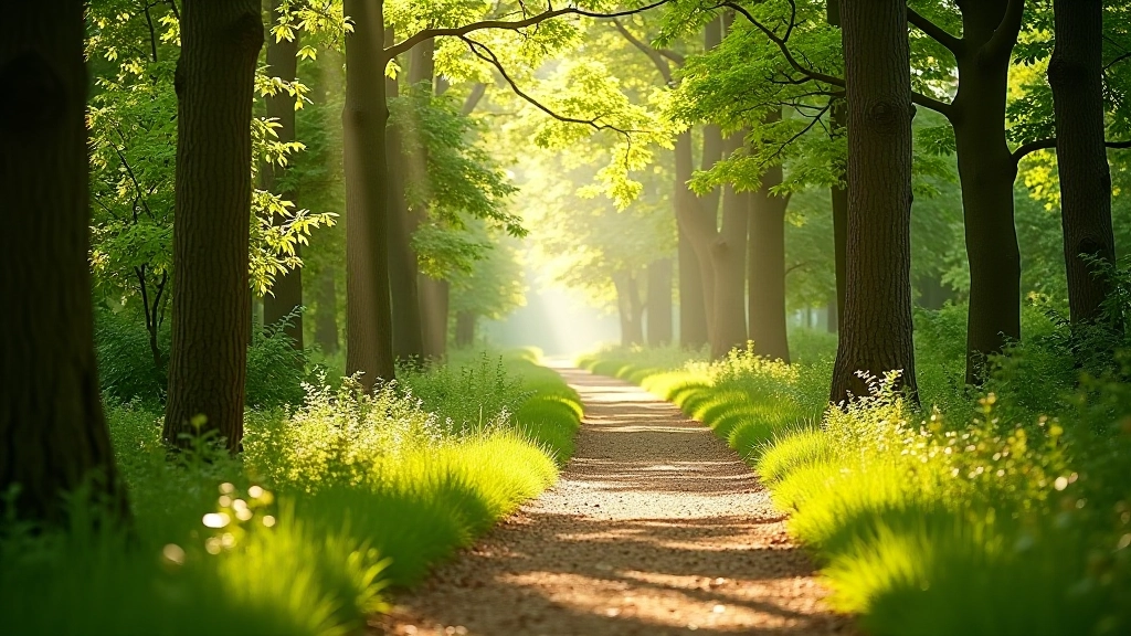 Bospad op de Veluwe met zacht licht tussen bomen, ideaal voor senioren wandelen