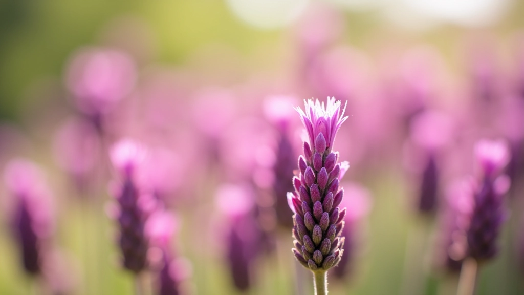Paarse heidestruiken in volle bloei onder blauwe hemel, close-up van bloemen met bokeh achtergrond, zonnig licht